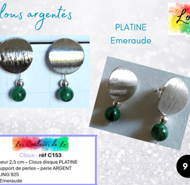 Boucles clous Platine Emeraude Les Couleurs de Lo