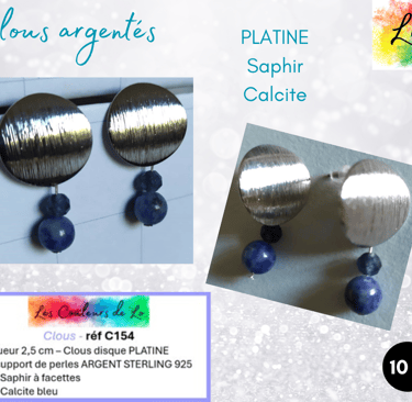 Boucles clous Platine Saphir Calcite bleu Les Couleurs de Lo