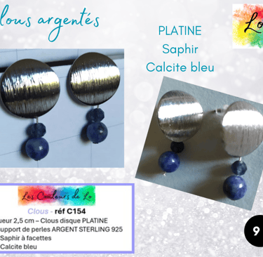 Boucles clous Platine Saphir Calcite bleu Les Couleurs de Lo