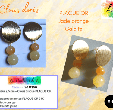 Boucles clous Plaqué or Jade orange Calcite jaune Les Couleurs de Lo