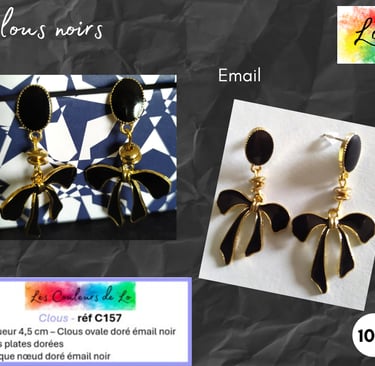 Boucles clous émail noir nœud émail noir Les Couleurs de Lo