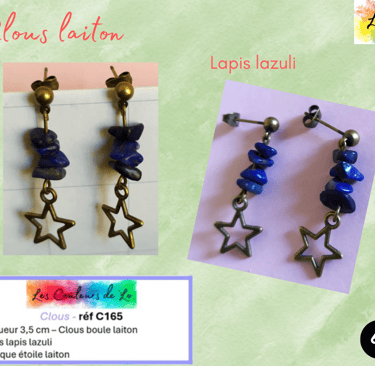 Boucles clous laiton Lapis lazuli étoile laiton Les Couleurs de Lo