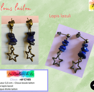 Boucles clous laiton Lapis lazuli étoile laiton Les Couleurs de Lo