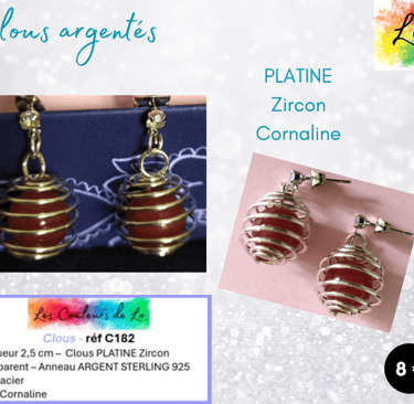 Boucles clous Platine Zircon cage acier Cornaline Les Couleurs de Lo