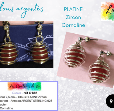 Boucles clous Platine Zircon cage acier Cornaline Les Couleurs de Lo