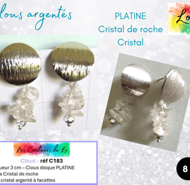 Boucles clous Platine Cristal de roche cristal argenté Les Couleurs de Lo