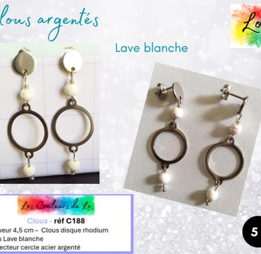 Boucles clous argentés Lave blanche Les Couleurs de Lo