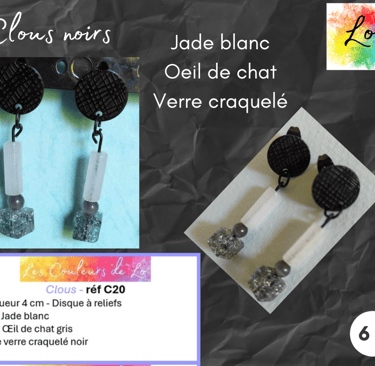 Boucles clous noirs Jade blanc Les Couleurs de Lo