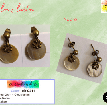 Boucles clous laiton Nacre fleur laiton Les Couleurs de Lo
