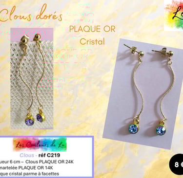 Boucles clous Plaqué or tige Plaqué or strass cristal parme Les Couleurs de Lo