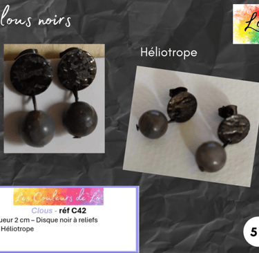 Boucles clous disque martelé noir Héliotrope Les Couleurs de Lo
