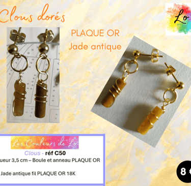 Boucles clous Plaqué or Jade antique Les Couleurs de Lo