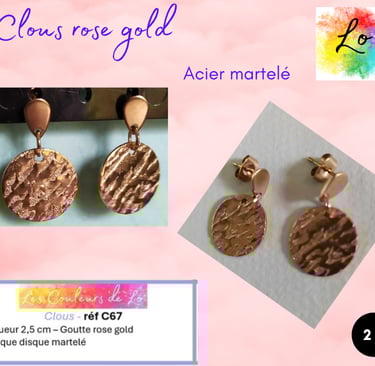 Boucles clous rose gold disque métal martelé Les Couleurs de Lo