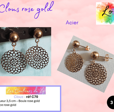 Boucles clous rose gold rosace métal Les Couleurs de Lo