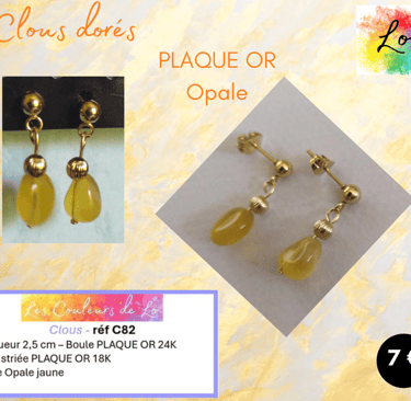 Boucles clous Plaqué or Opale jaune perle Plaqué or Les Couleurs de Lo