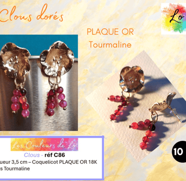 Boucles clous Plaqué or coquelicot Tourmaline Les Couleurs de Lo