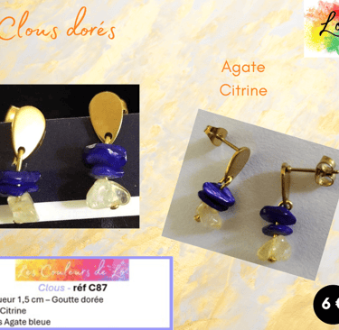 Boucles Clous Agate bleue Citrine Les Couleurs de Lo