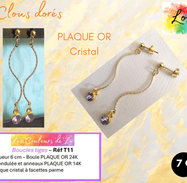 Boucles clous Plaqué or tige strass cristal parme Les Couleurs de Lo