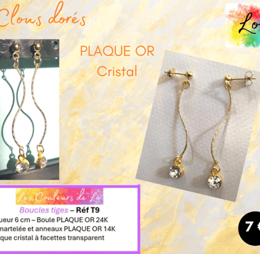 Boucles clous Plaqué or tige strass cristal transparent Les Couleurs de Lo
