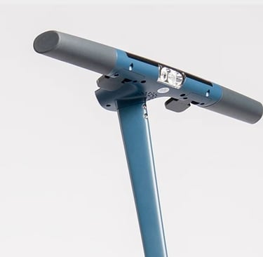 a scooter with a blue handlebar and a blue handlebar