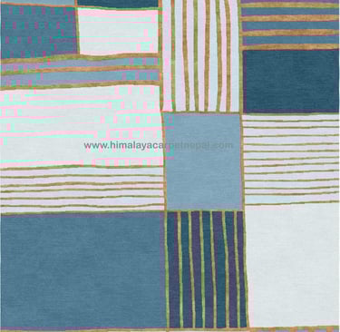 Custom Rugs - Contemporary geometric Tibetan hand-knotted rug with modern intricate patterns