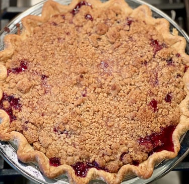 cherry peach crumb pie