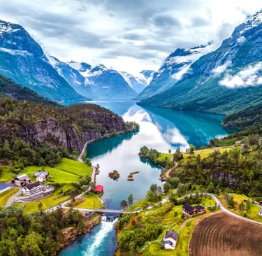 Norwegian farm on a fjord