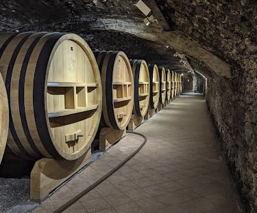 Wine cellar with big wooden oak barrels Provence