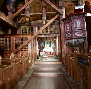 Inside stave church Urnes