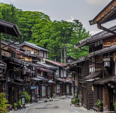 Traditional japanese village with wooden houses Naraijuku