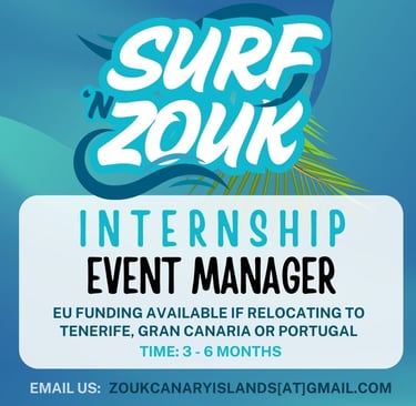 internship position for event manager at Surf 'n Zouk dance events with EU funding possible