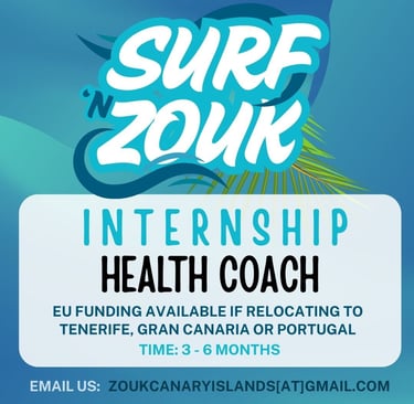 internship position for health coach at Surf 'n Zouk dance events with EU funding possible