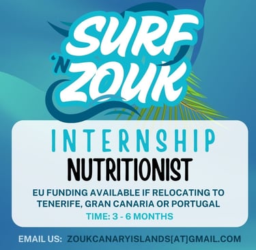 internship position for nutritionist at Surf 'n Zouk dance events with EU funding possible