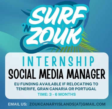 internship position for social media manager at Surf 'n Zouk dance events with EU funding possible