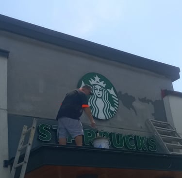 stucco repair to a Starbucks Coffee location by Premium Stucco