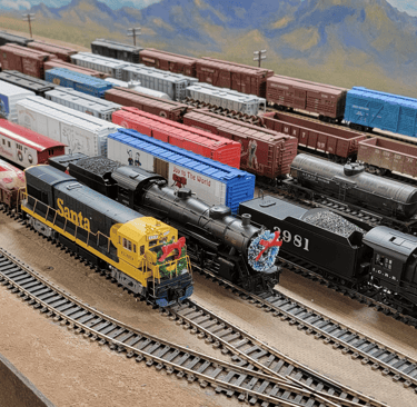 Christmas trains sitting Picacho Yard in Arizona