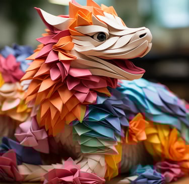Un drago fatto con gli origami 
