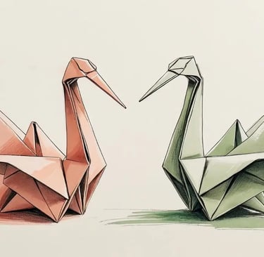 Due origai di due gru disegnate