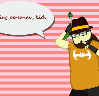 Main character from the comedy neckbeard simulator Fedorable Life about to attack saying a meme.