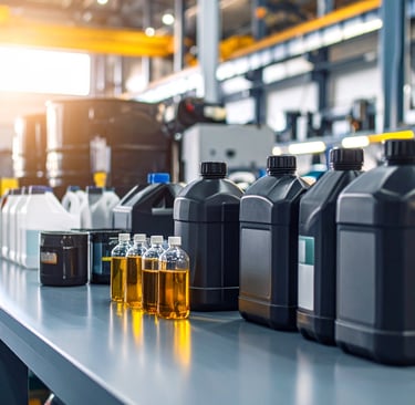 Bancada com produtos químicos automotivos 