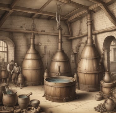 people around distillery barrels