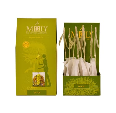 a box of tea bags with a picture of a woman in a dress