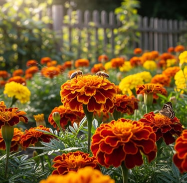 marigold flowers in the summer sun
