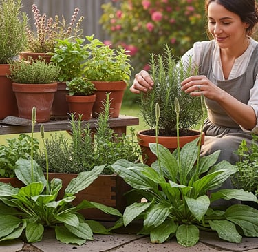 women caring for her green plants and weeds