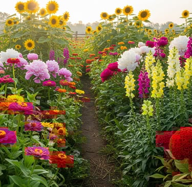 garden of profitable flowers and plants