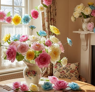 crepe paper flower bouquet display