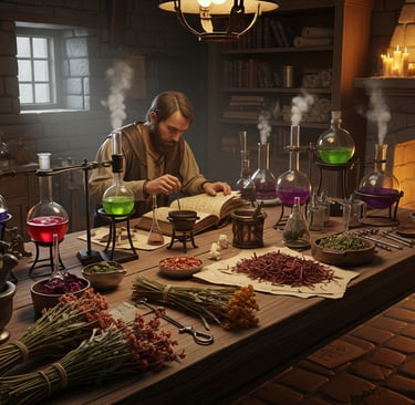 plantain in the middle ages with alchemist