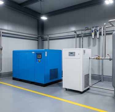 compressed air system with screw compressor dryer filters and air tank