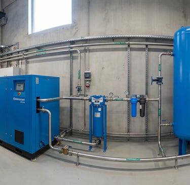 industrial air compressor system layout showing efficiency and availability components