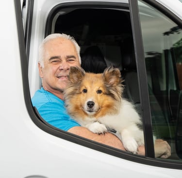 John and Callie in service van window